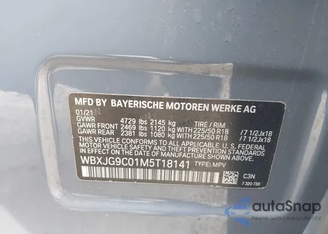 2021 BMW X1 xDrive28I z USA, uszkodzony, nr VIN WBXJG9C01M5T18141